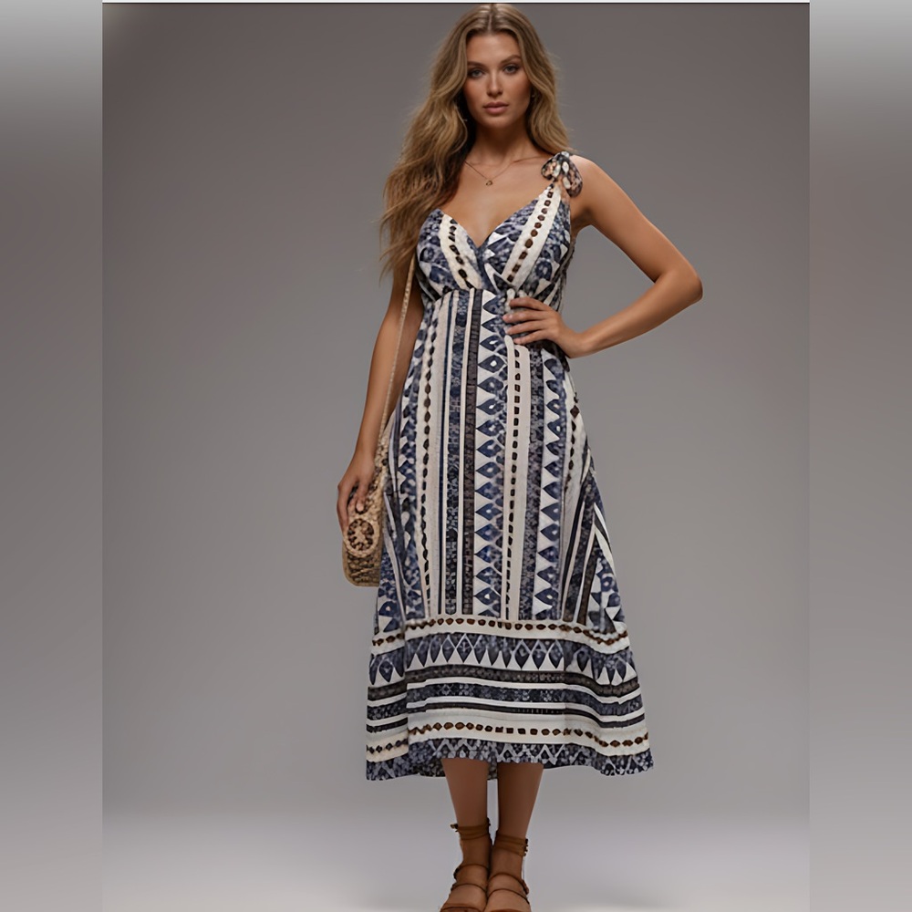Boho Print Ruffle Hem Cami Dress
